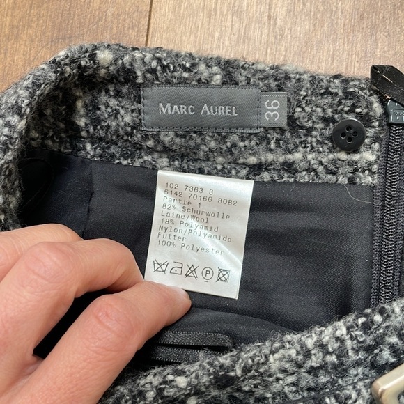 Marc Aurel mini wool skirt black white grey textured fixed belt lined sz 4 - Picture 10 of 10